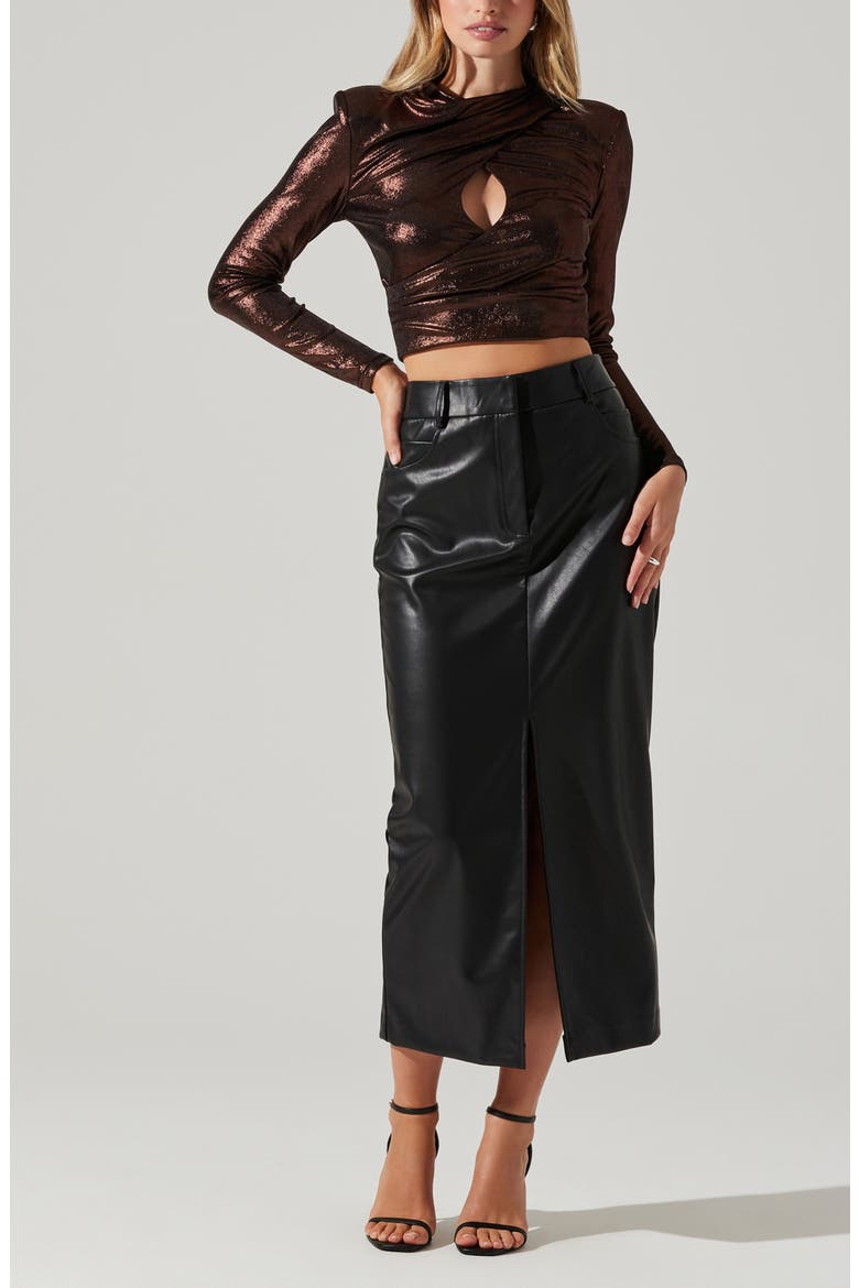 Metallic Keyhole Crossover Crop Top, Alternate, color, BRONZE