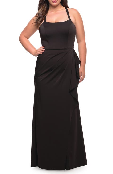 Elegant Jersey Gown with Ruffle Slit Detail