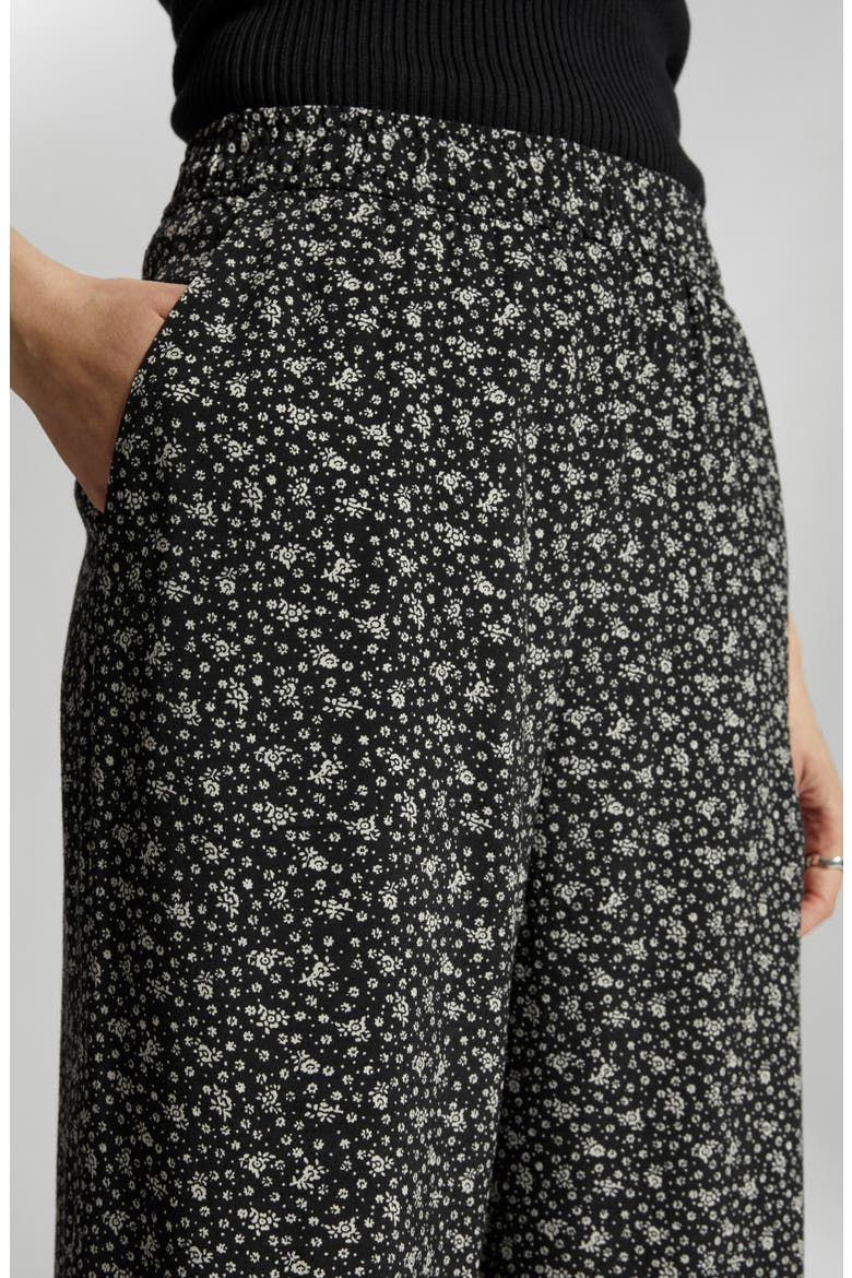 Floral Print Wide Leg Pants, Alternate, color, BLACK
