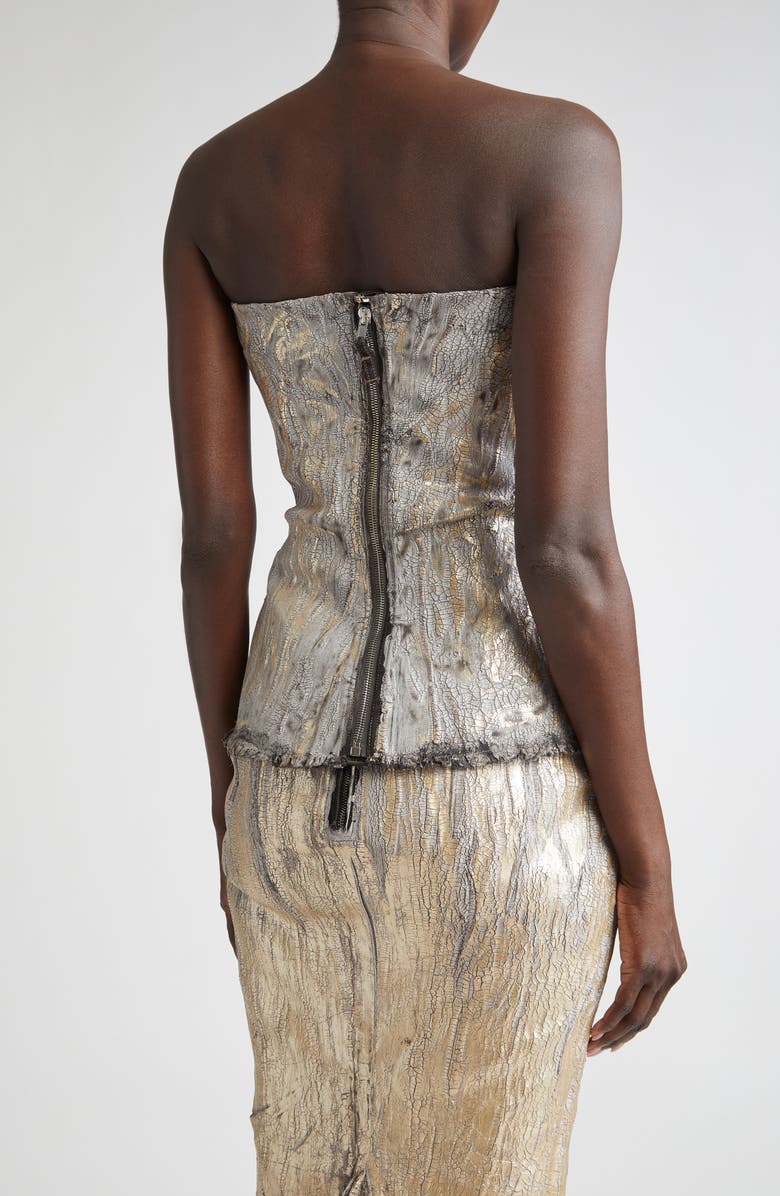 Rick Owens Coated Metallic Denim Bustier Top, Alternate, color, 