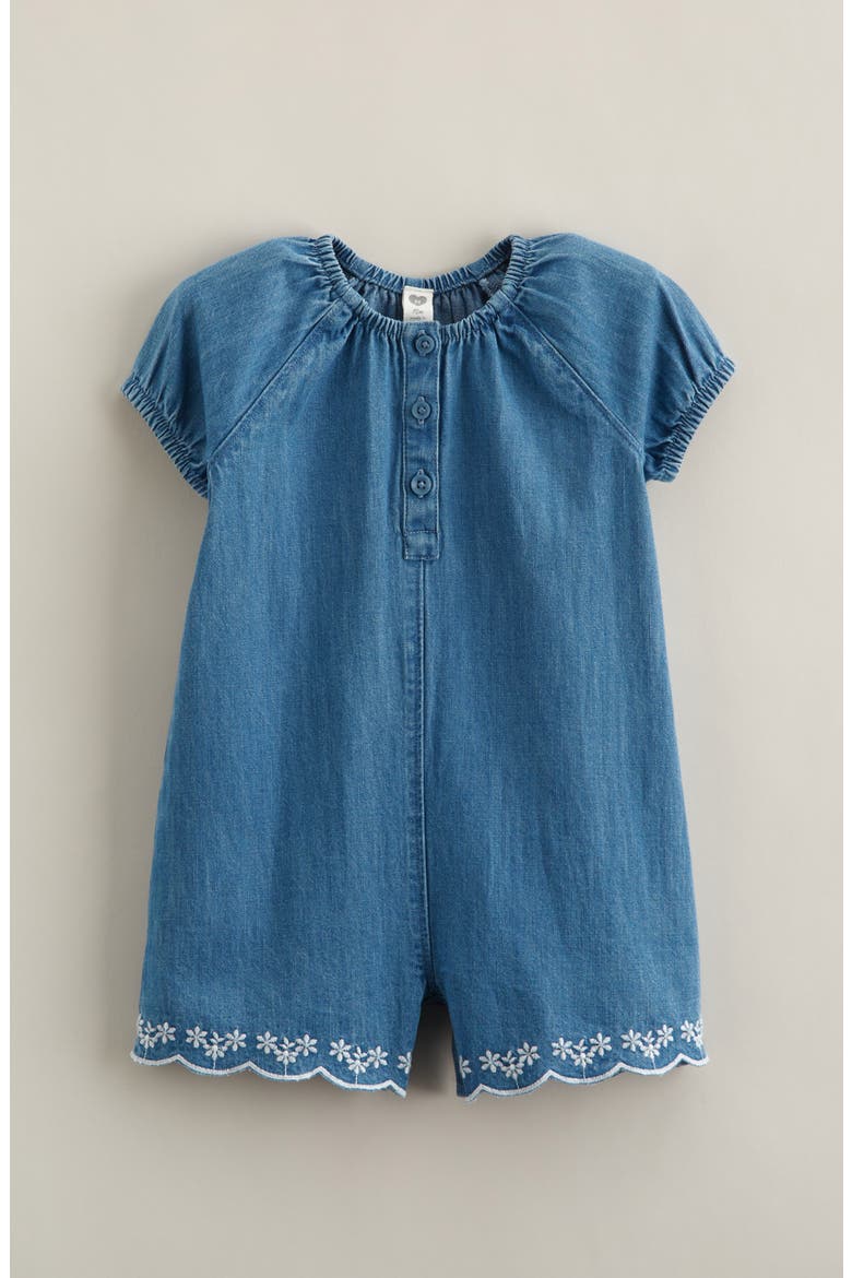 Embroidered Chambray Romper, Main, color, MID GEM WASH