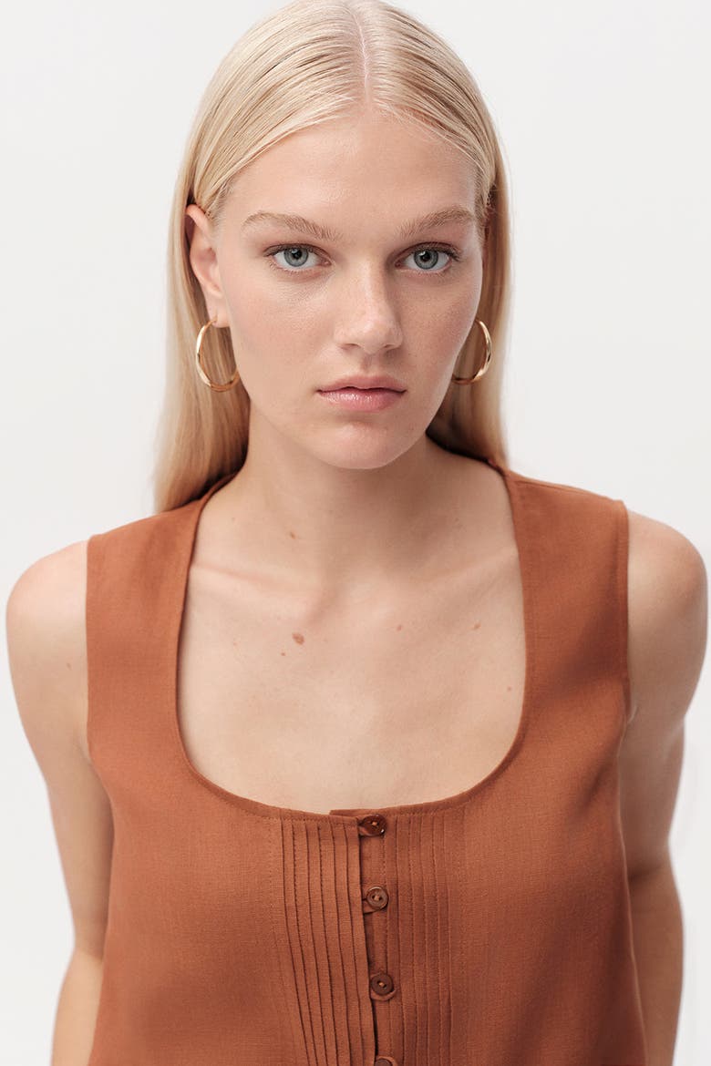 Edna Square Neck Linen Shirt, Alternate, color, Brown