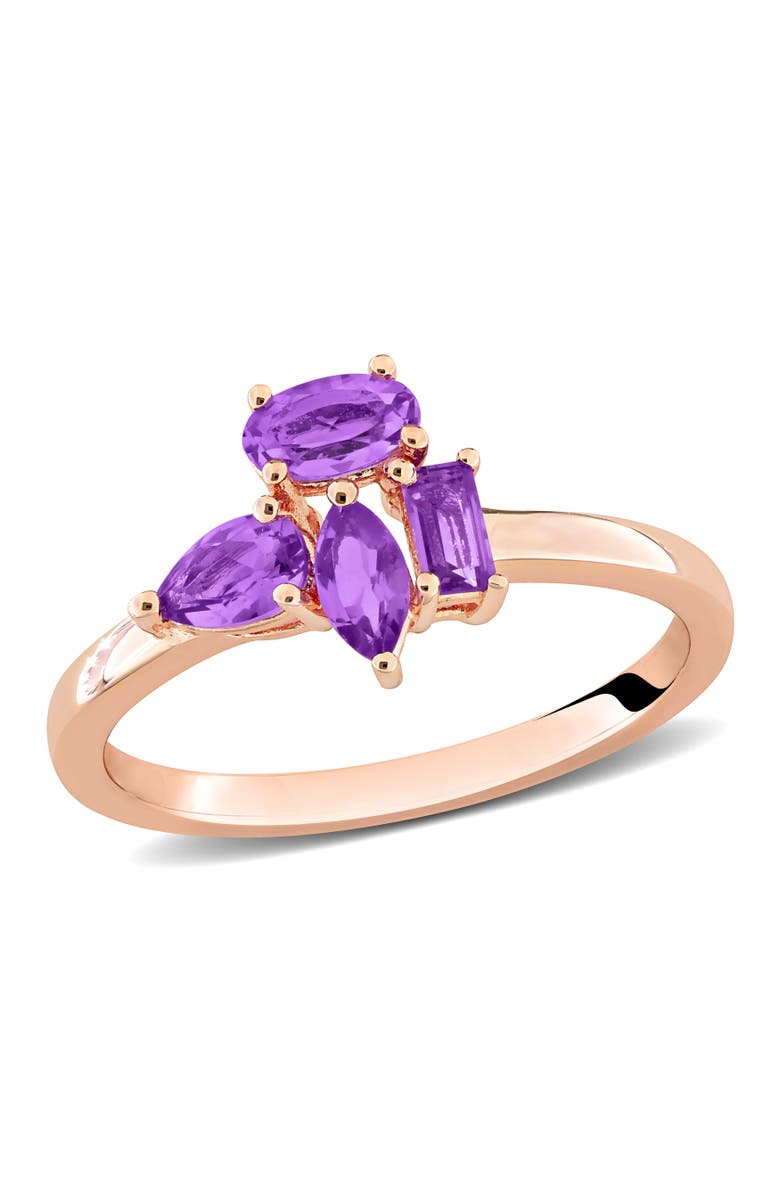 Julianna B. Gemstone Unique Cluster Ring in Plated Sterling Silver, Main, color, Amethyst/Rose-Plated