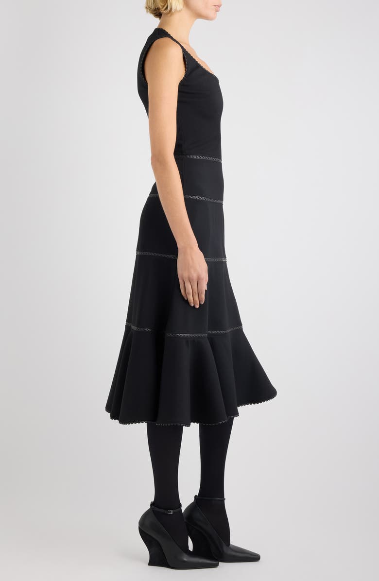 Alaïa Charnière Stretch Virgin Wool & Leather Dress, Alternate, color, Noir