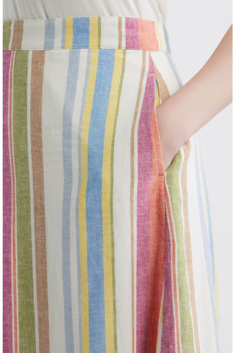 Stripe Linen Blend Midi Skirt, Alternate, color, IVORY MULTI STRIPE