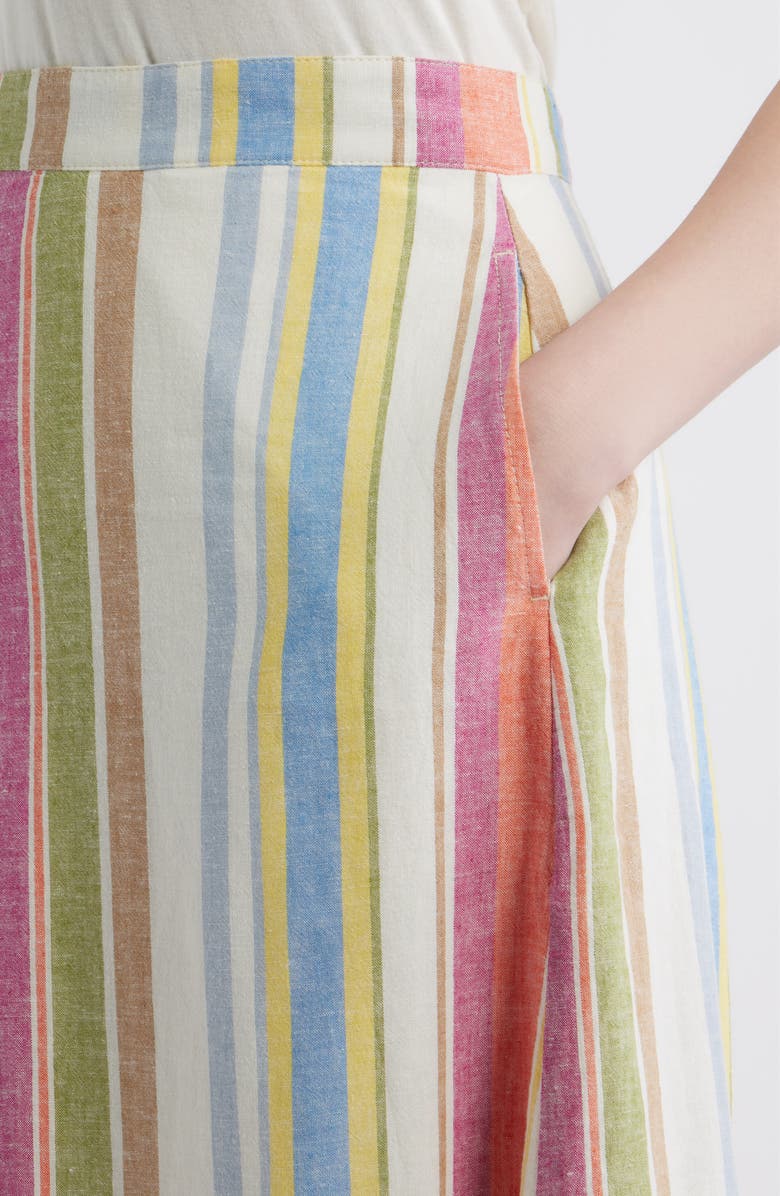 Pendleton Stripe Linen Blend Midi Skirt, Alternate, color, Ivory Multi Stripe