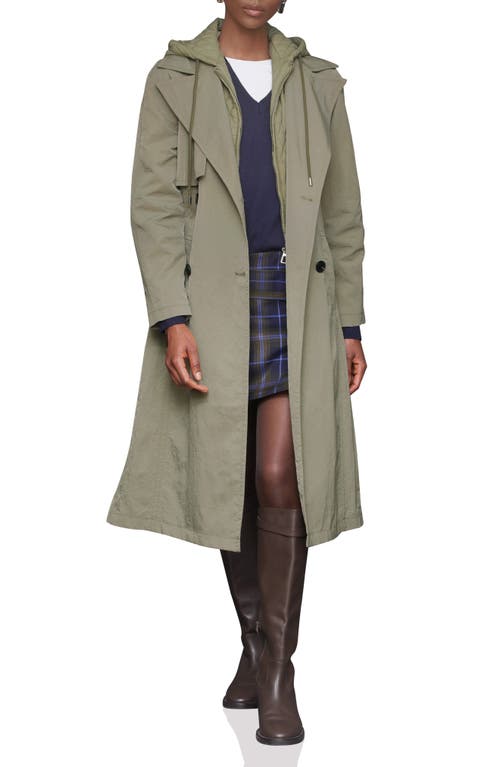 Avec Les Filles Double Breasted Trench With Hooded Quilted Bib