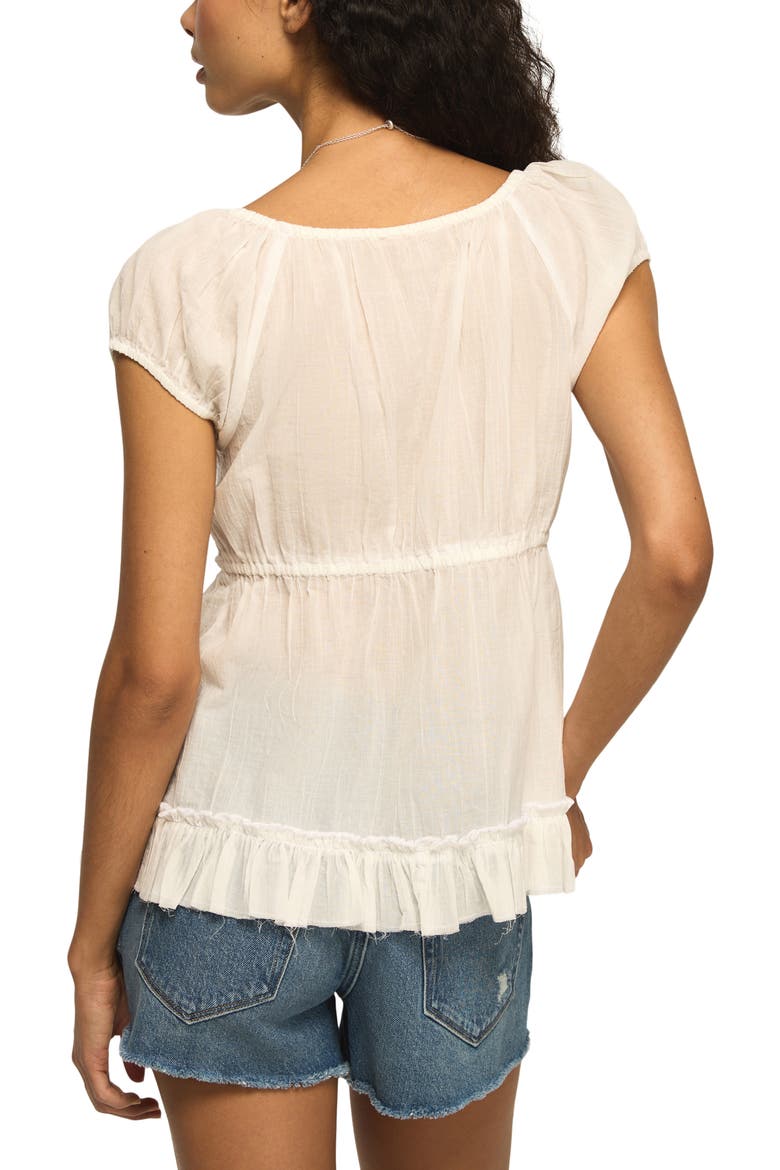 Pleated Lace Trim Plunge Neck Babydoll Top, Alternate, color, BRIGHT WHITE
