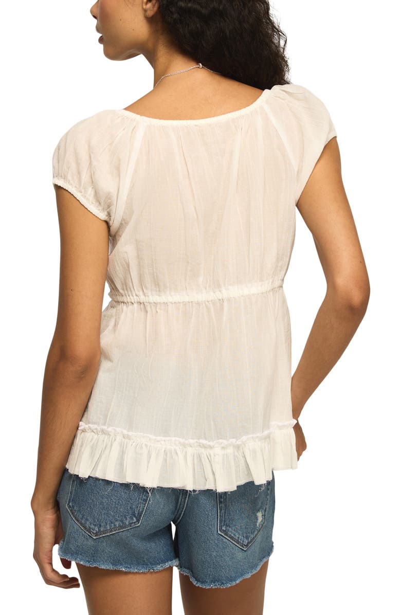 Lucky Brand Pleated Lace Trim Plunge Neck Babydoll Top, Alternate, color, Bright White