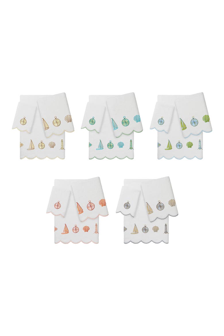 Sea Joy Scallop 3-Piece Embellished Towel Set, Alternate, color, WHITE/ BLUE