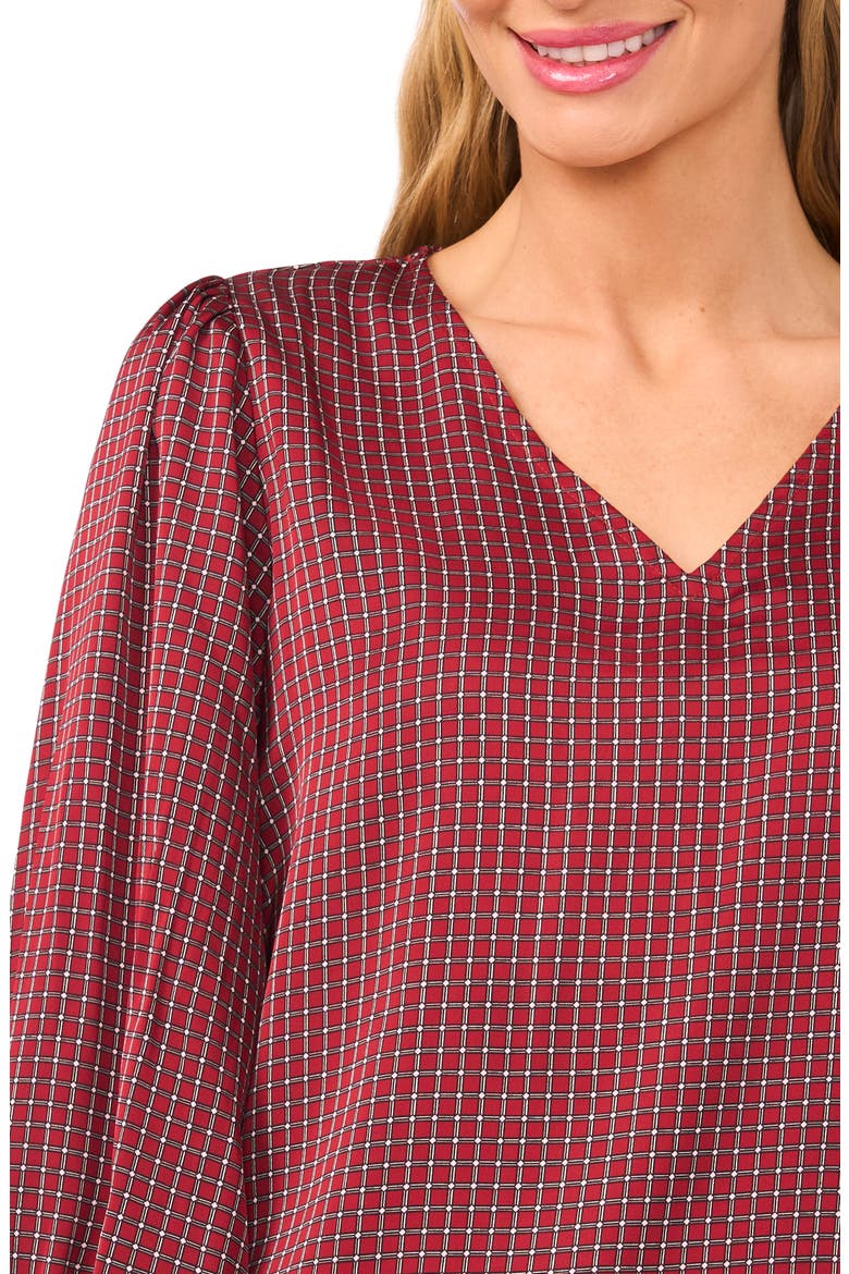 Print Smocked Cuff Top, Alternate, color, MULBERRY RED