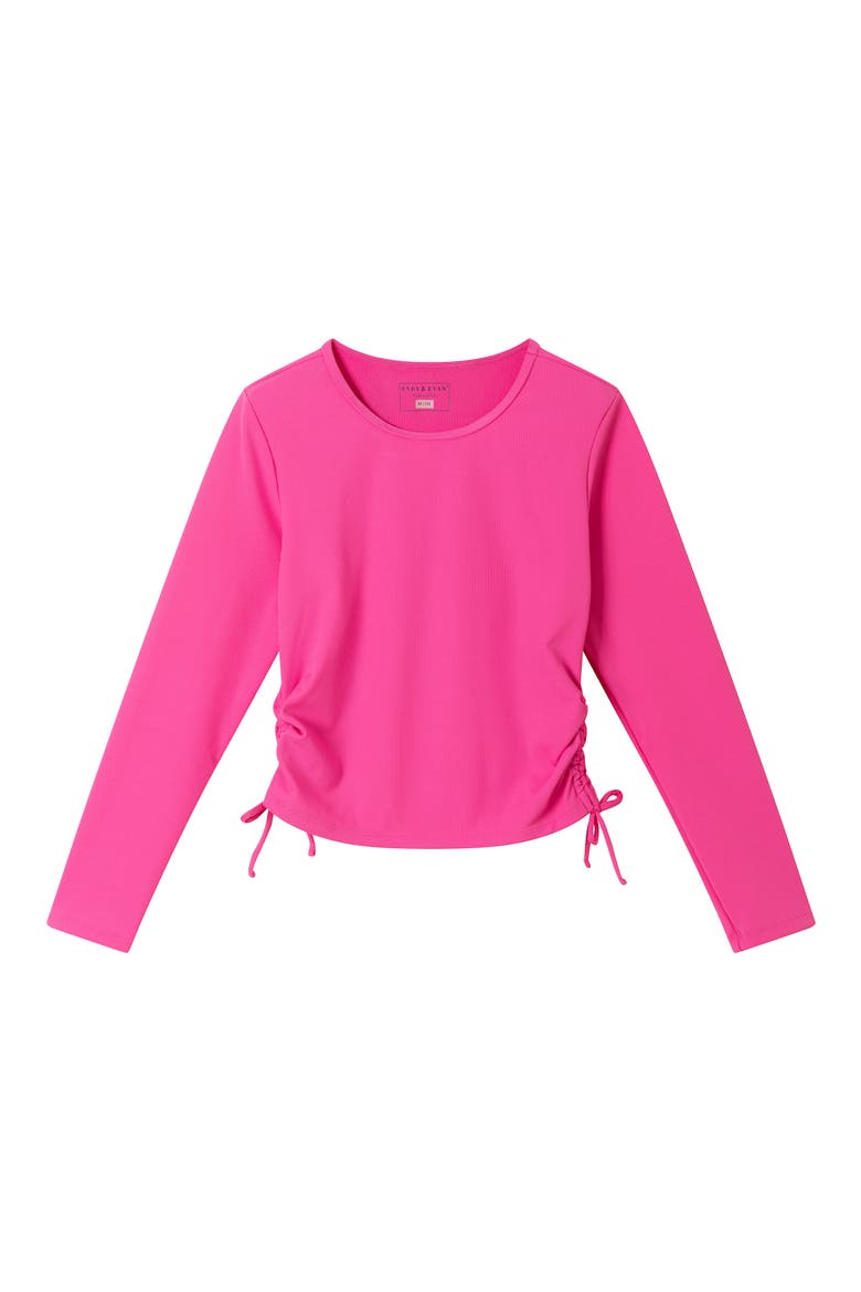 Kids' Ruched Rib Long Sleeve Rashguard, Main, color, HOT PINK