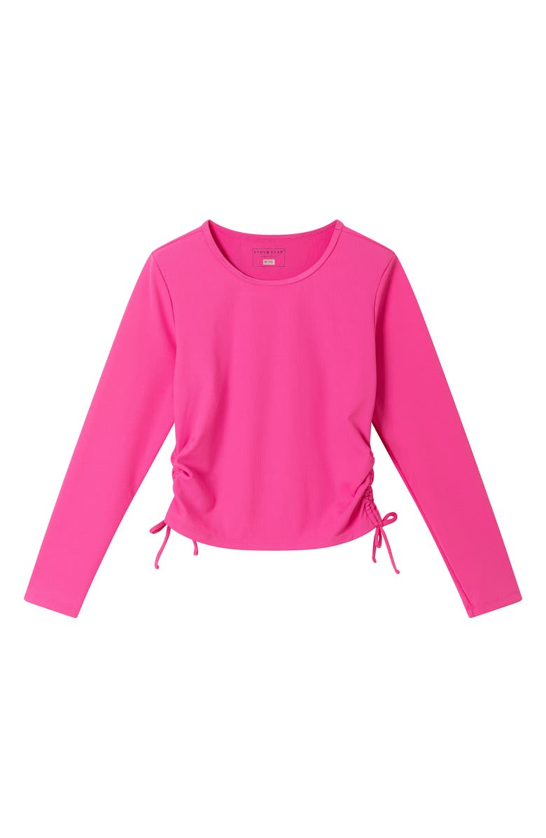 Andy & Evan Kids' Ruched Rib Long Sleeve Rashguard, Main, color, Hot Pink