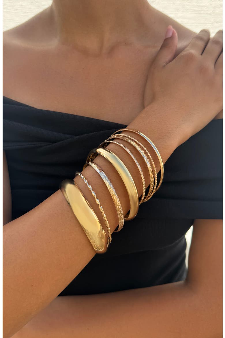Set of 8 Assorted Bangle Bracelets, Alternate, color, GOLD