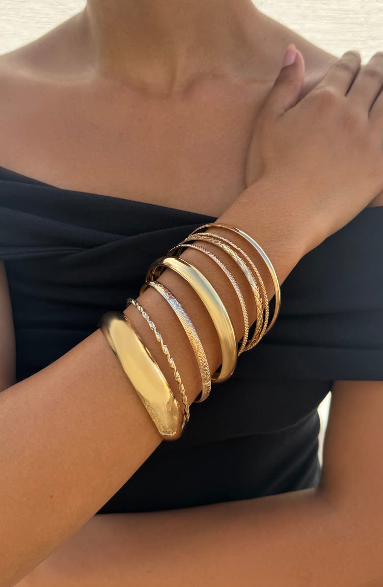 Adornia Set of 8 Assorted Bangle Bracelets, Alternate, color, Gold