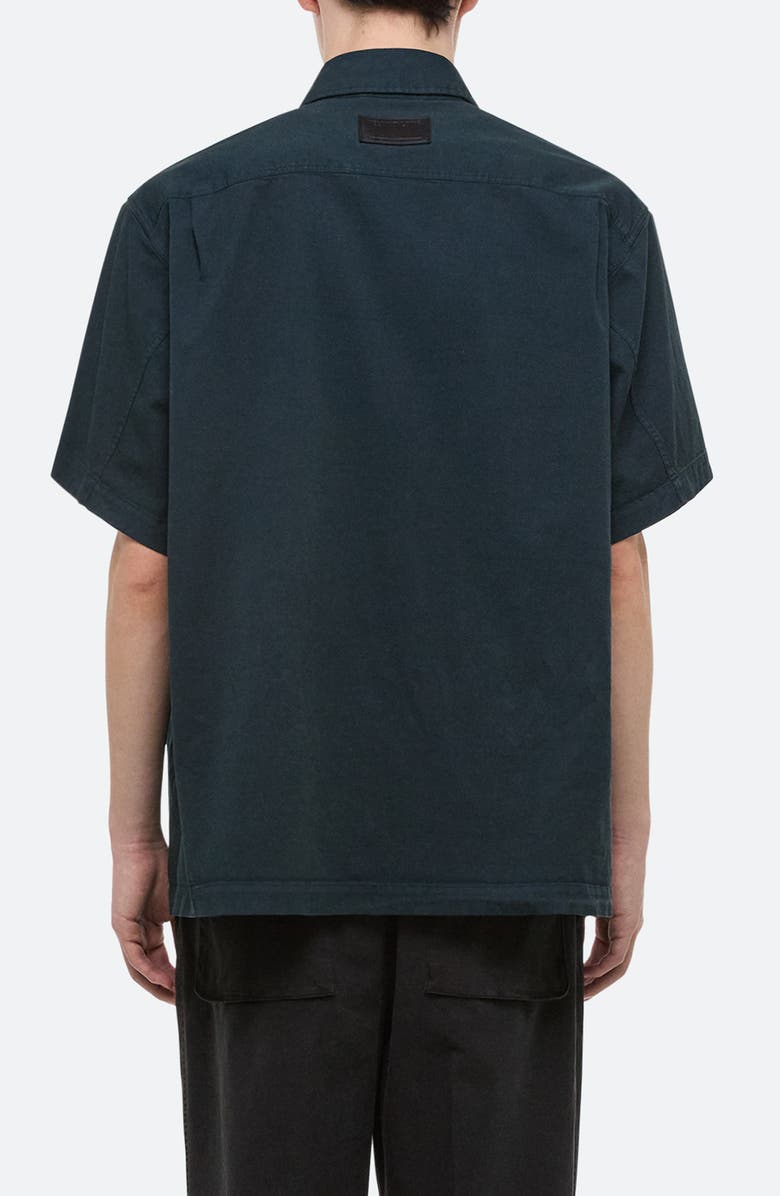 Helmut Lang GD Uniform Short Sleeve Stretch Twill Button Up Shirt, Alternate, color, Pine