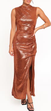 Petal & Pup Emerie Ruched Metallic Sleeveless Maxi Dress