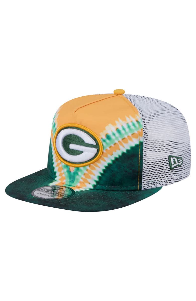 New Era Men's New Era Gold/Green Green Bay Packers Throwback Dye Golfer Snapback Hat, Main, color, 