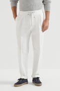 Brunello Cucinelli Garment-dyed twisted cotton gabardine trousers with drawstring and double pleats