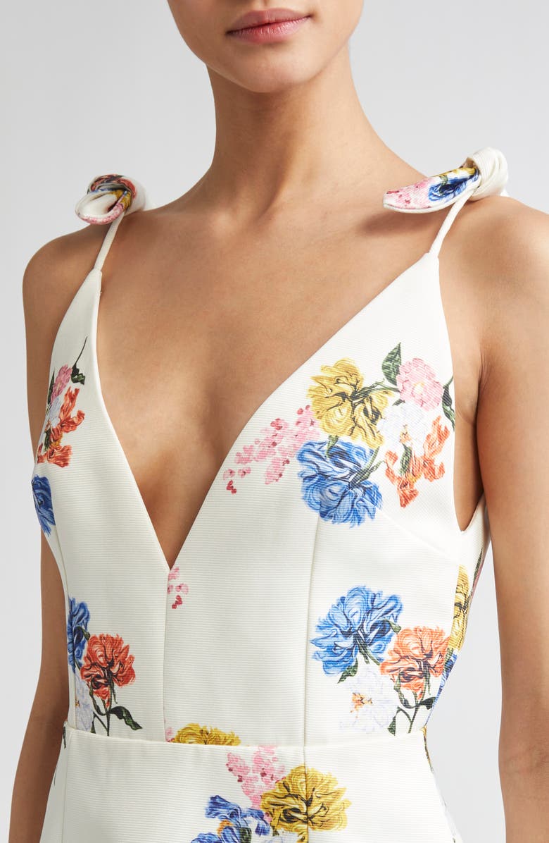 Emilia Wickstead Ludi Floral Plunge Neck Dress, Alternate, color, Retro Bouquet On White