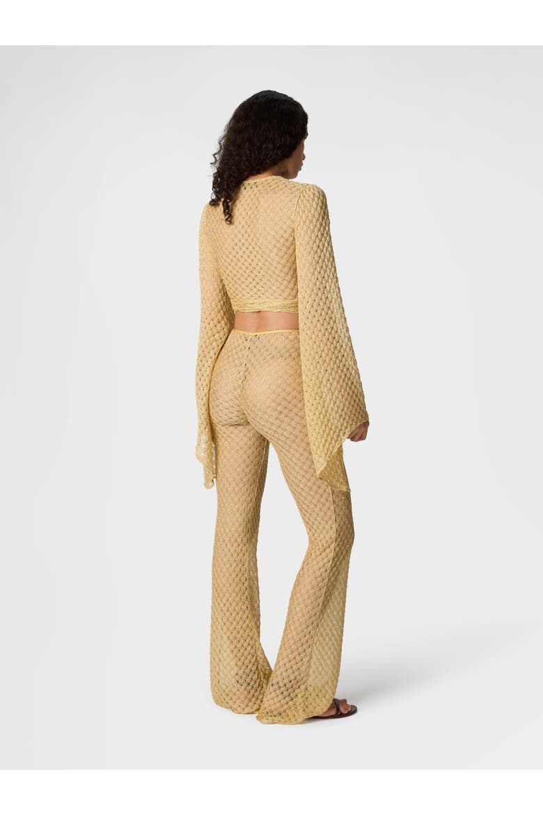Wrap Top In Lamé Viscose With Raschel Workmanship, Alternate, color, Gold