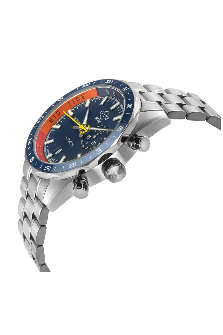 Regatta Stainless Steel Swiss Quartz Bracelet Watch, 42mm, Alternate, color, BLUE/ STAINLESS STEEL