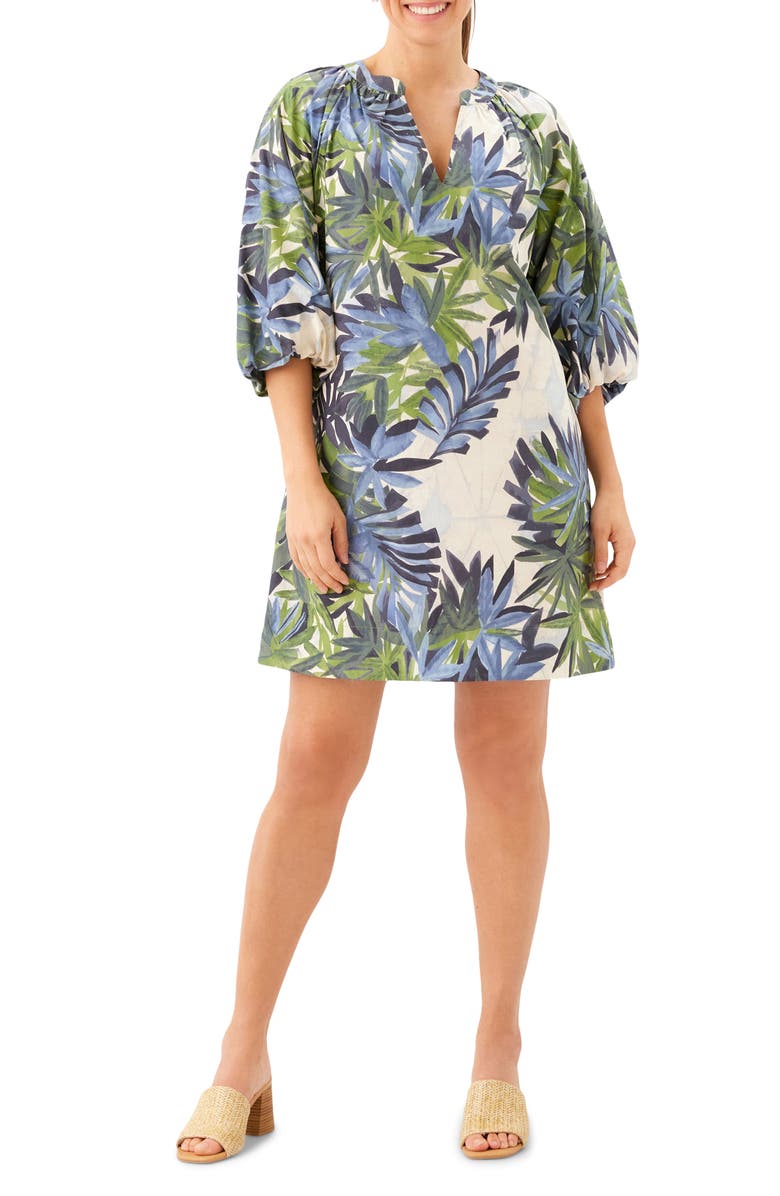 Karen Kane Puff Sleeve Cotton Peasant Minidress, Main, color, Print