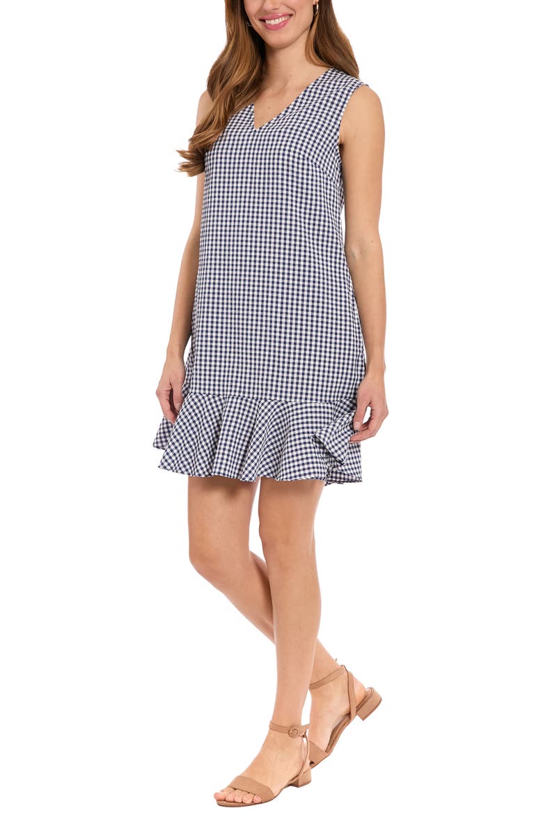 Sleeveless Ruffle Hem Dress, Alternate, color, NAVY/ WHITE