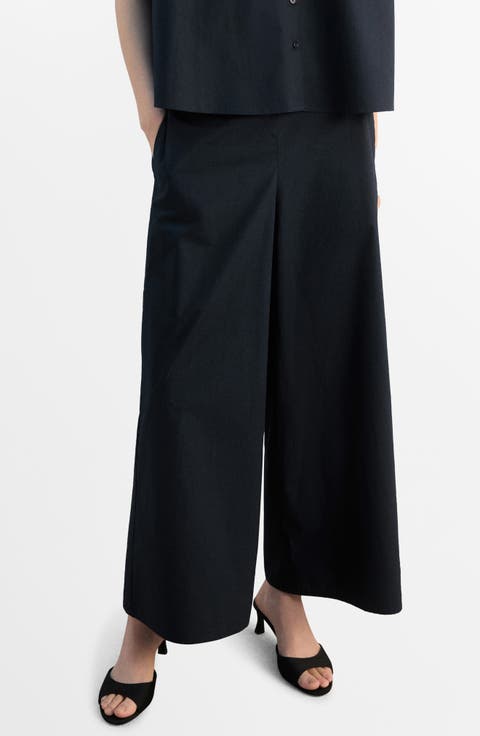 Pull-On Wide Leg Cotton Pants