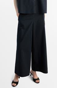 MANGO Pull-On Wide Leg Cotton Pants