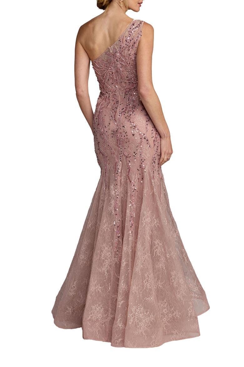 Embellished Lace One Shoulder Mermaid Gown, Alternate, color, Rose