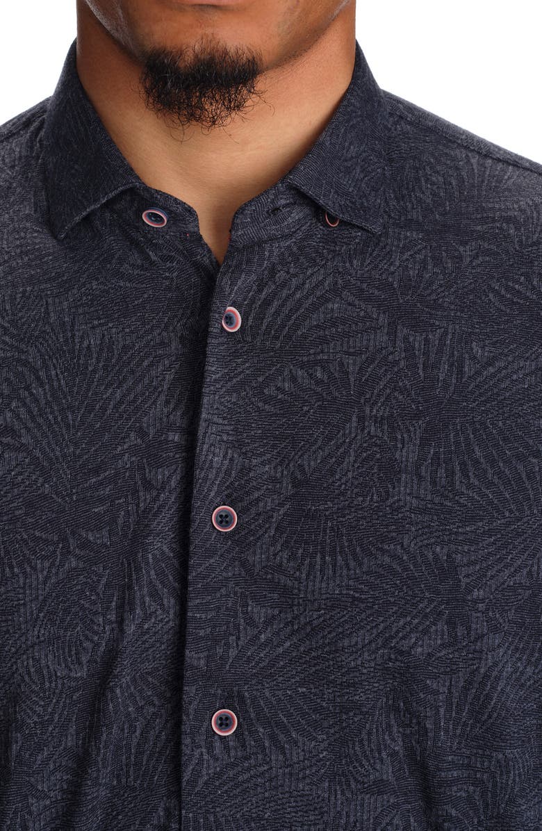STUDIO GARNET LOS ANGELES Palm Print Short Sleeve Cotton Button-Up Shirt, Alternate, color, Navy