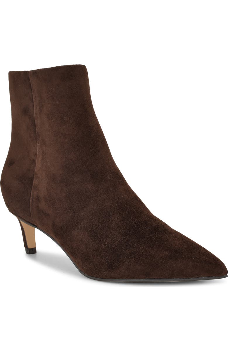 Nine West Brite Pointed Toe Kitten Heel Bootie, Main, color, Dark Brown Suede