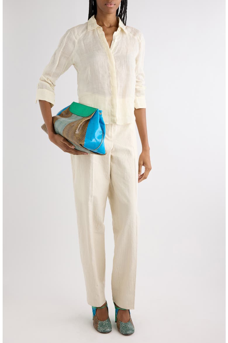 Pilar Tailored Stripe Washed Cotton Blend Pants, Alternate, color, ECRU
