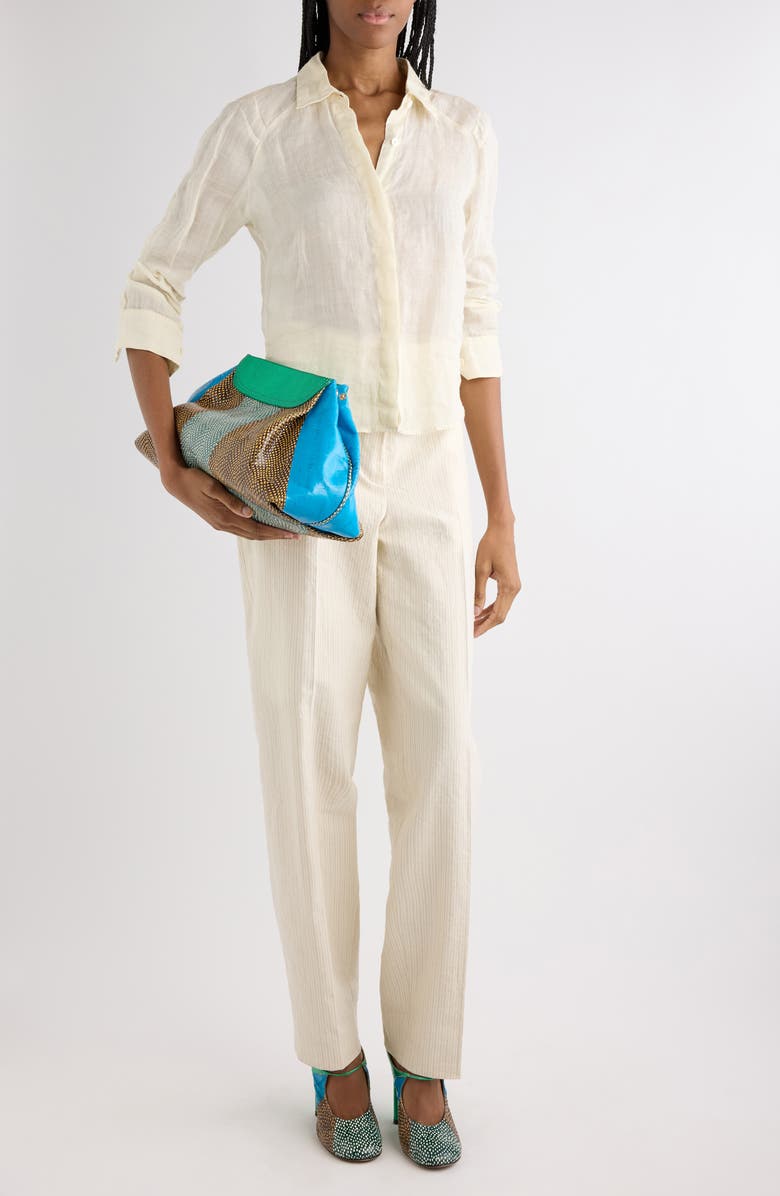 Dries Van Noten Pilar Tailored Stripe Washed Cotton Blend Pants, Alternate, color, Ecru