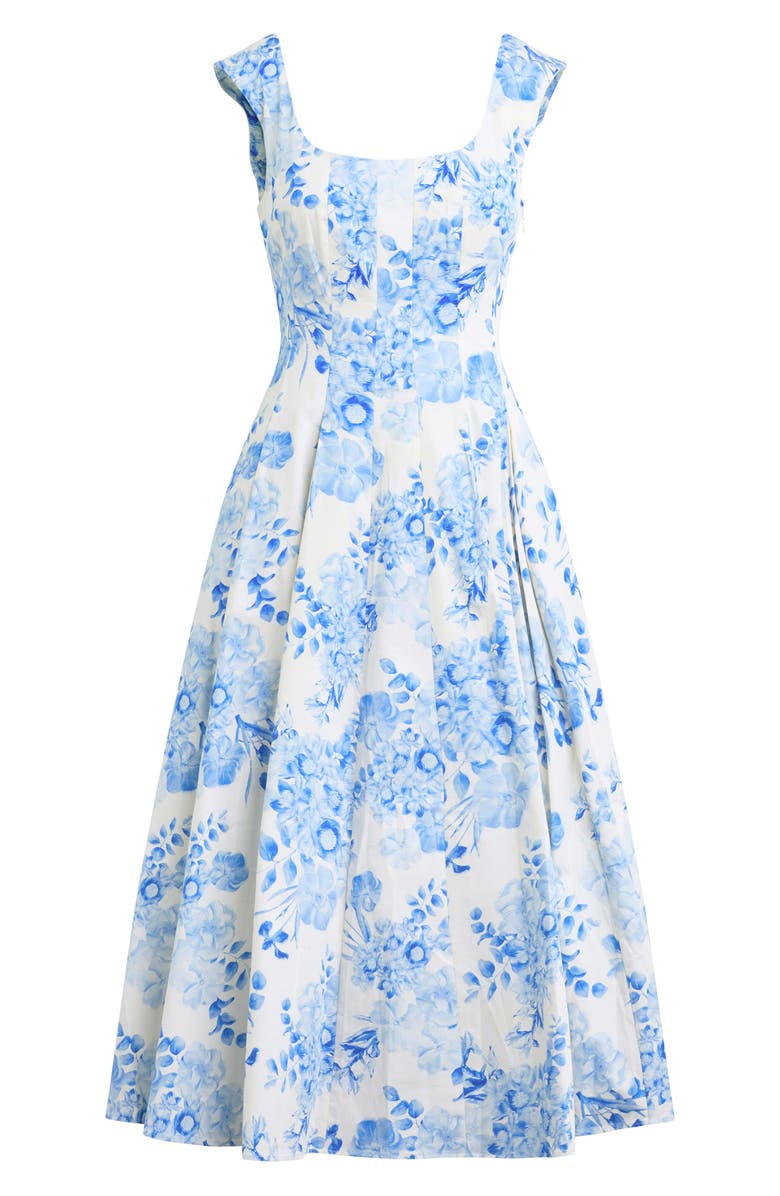 Favorite Daughter The Muse Floral Stretch Cotton Midi Dress, Alternate, color, Blue/ White Floral