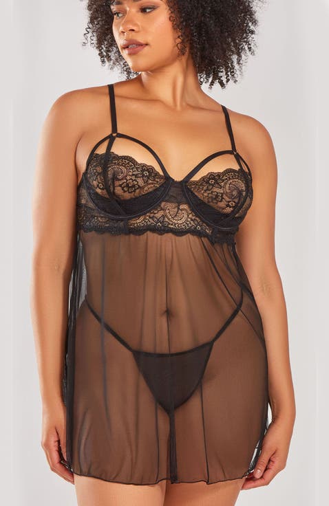 Demure Strappy Lace Babydoll Set