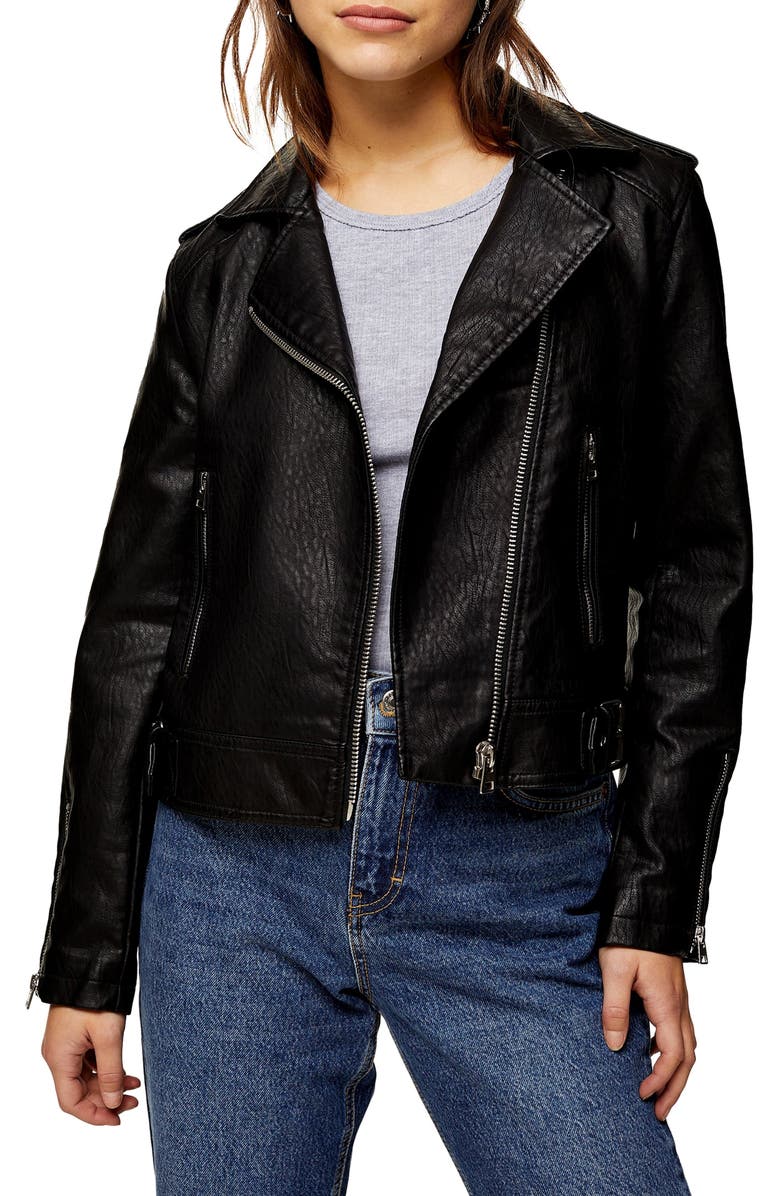 Topshop Brandy Faux Leather Moto Jacket, Main, color,