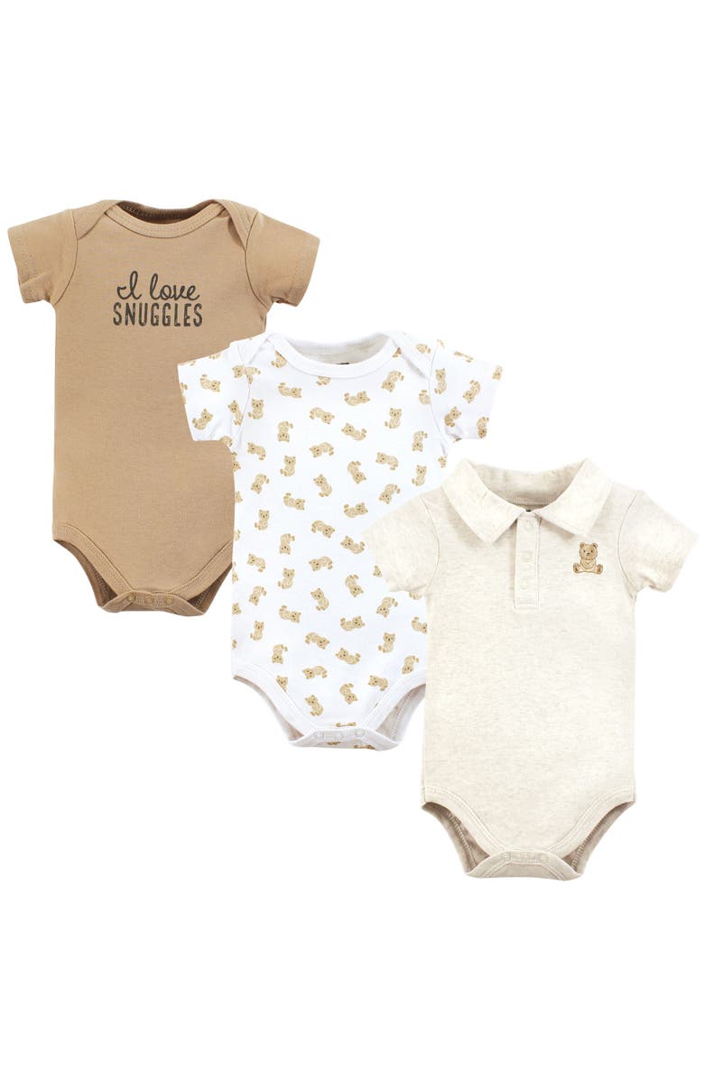 Hudson Baby Triple Pack of Essential Cotton One-Piece Rompers, Main, color, Cute Bear Polo