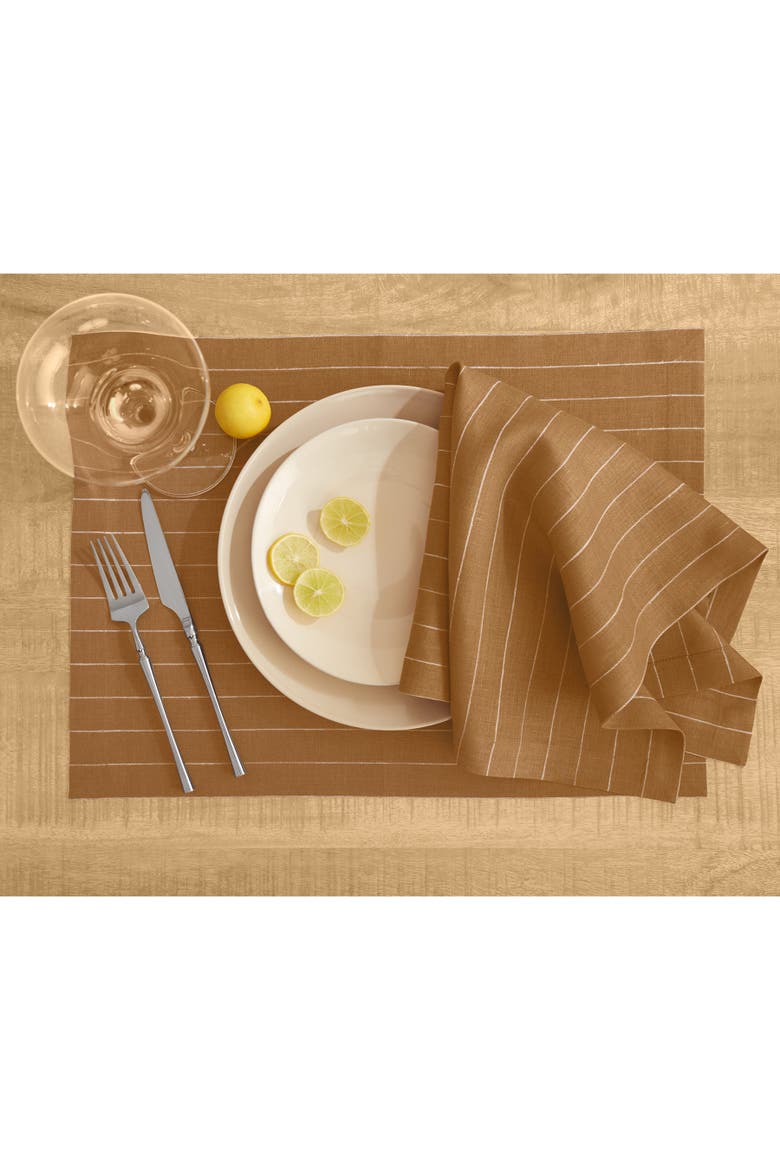 Linen Dinner Napkins Set of 4, 20 x 20" - Pinstripe, Alternate, color, Camel and White