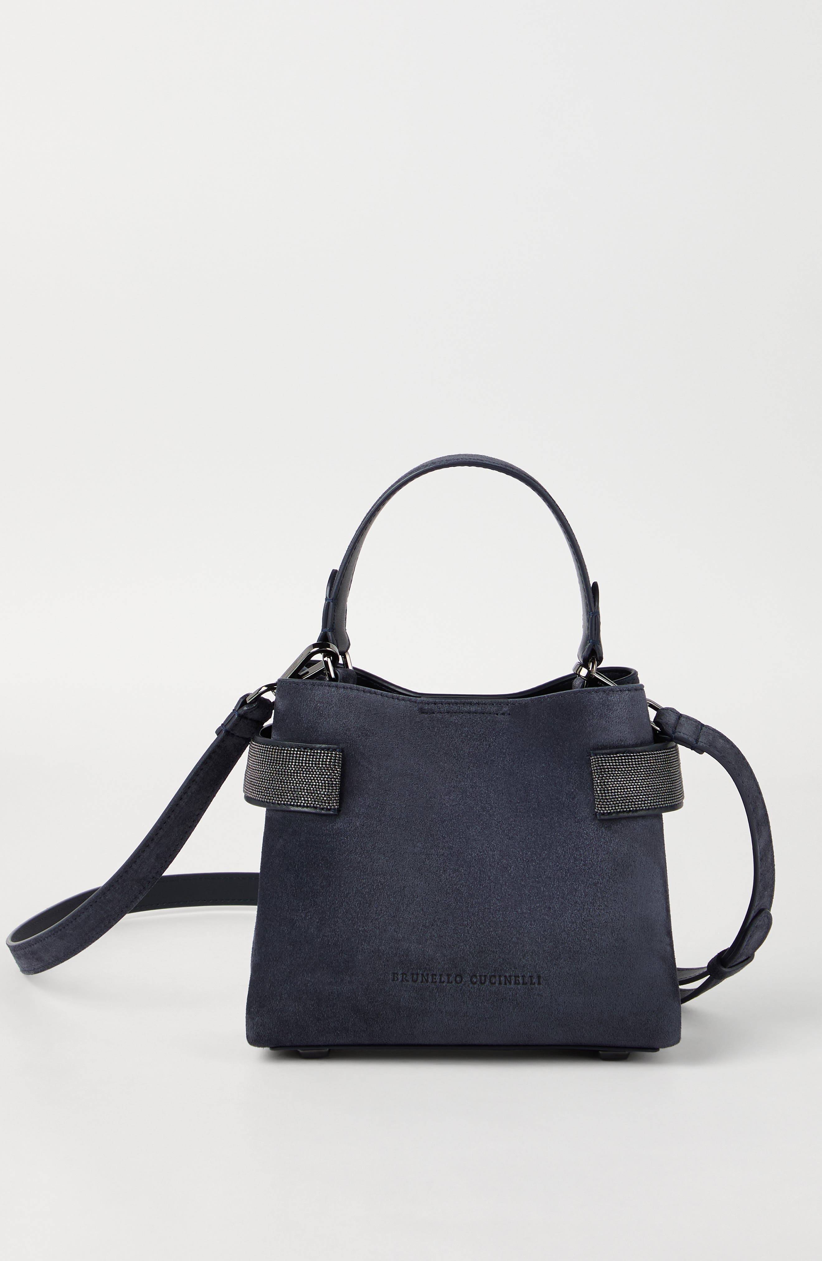 Brunello Cucinelli Small Top-Handle Essence bag, Alternate, color, Navy Blue