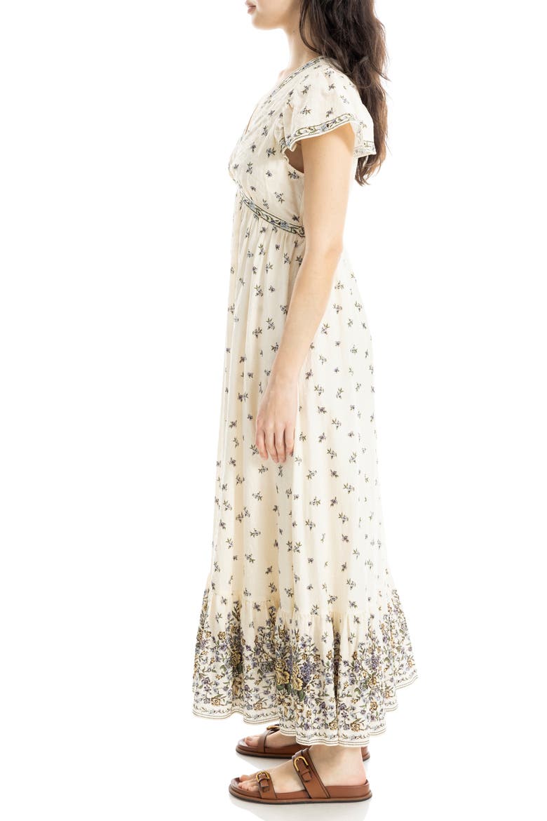 Floral Flutter Sleeve Maxi Dress, Alternate, color, CREAM/ BLUE BOUQUET