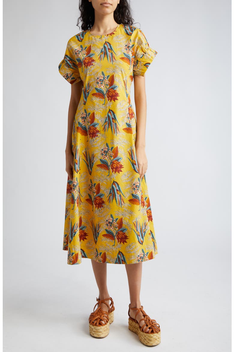 Devon Floral Cotton Midi Dress, Main, color, MARIGOLD