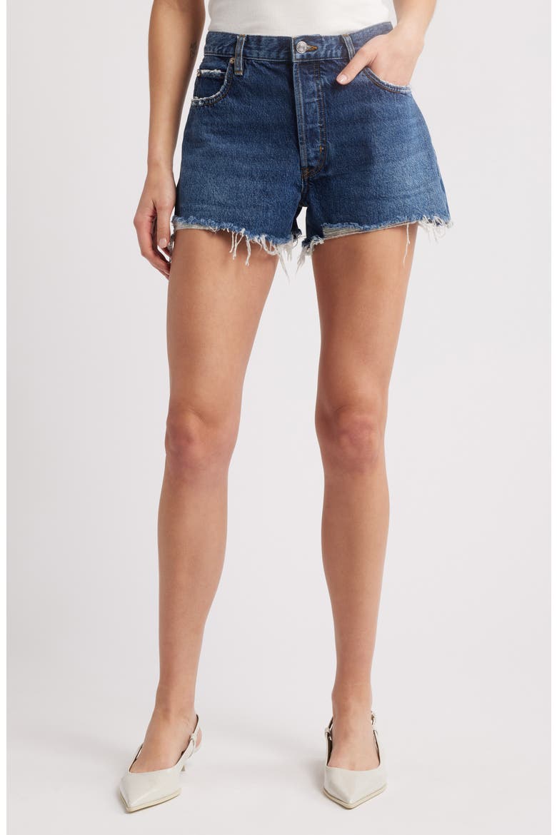 The Hang Frayed Hem Denim Shorts, Main, color, RAFAEL
