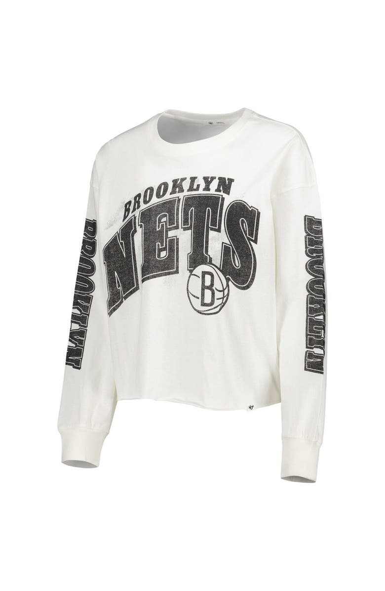 '47 Women's '47 Cream Brooklyn Nets Parkway Brush Back Long Sleeve Cropped T-Shirt, Alternate, color, Cream