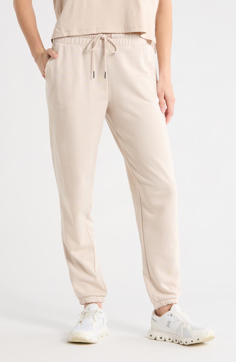 90 DEGREE BY REFLEX Stripe French Terry Joggers, Main, color, Mist Sand-White Dove