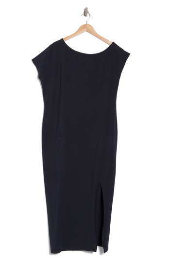 Shop Renee C Drop Shoulder Knit Shift Dress In Navy