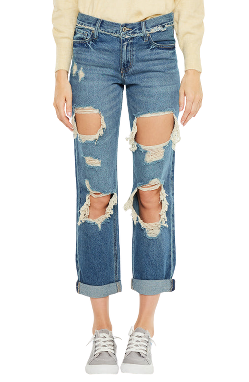 Kancan Noel Mid Rise Boyfriend Jeans In Blue