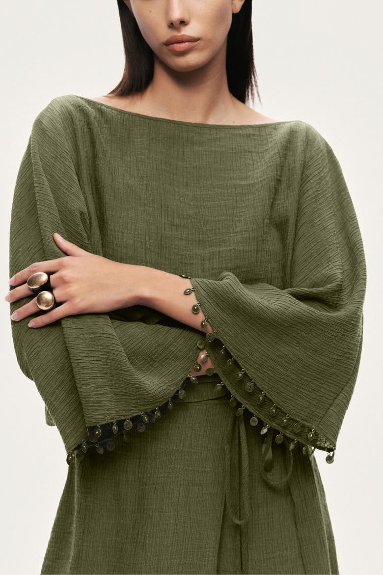 Cropped Boat-Neck Blouse, Alternate, color, Khaki