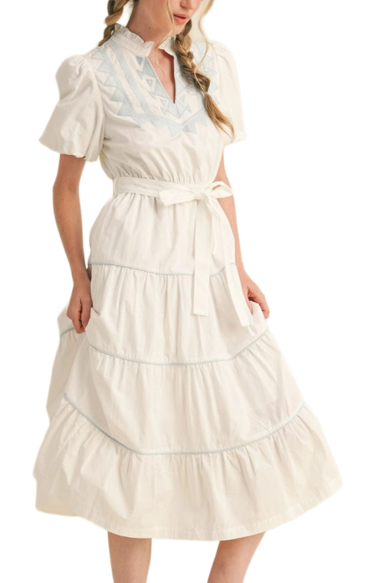 Knit and Lounge Embroidered Midi Dress with Puff Sleeves, Alternate, color,